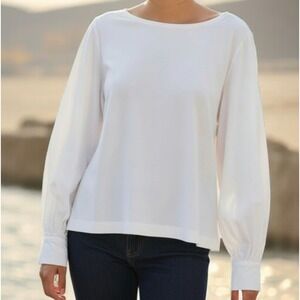ME+EM White Long Sleeve Boatneck Blouse